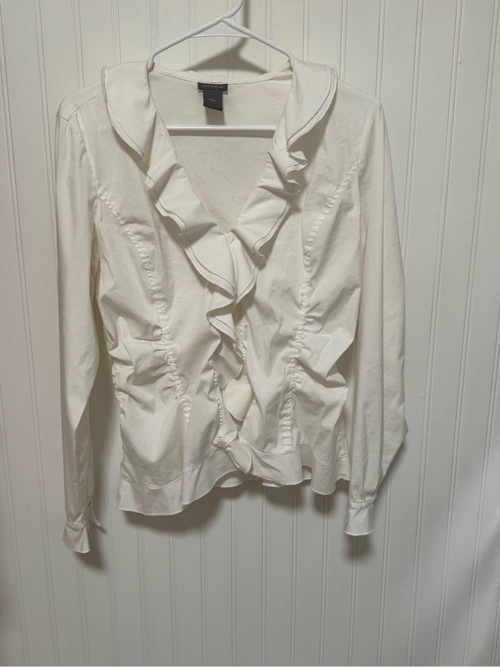 Long Sleeve Ruffle White Blouse